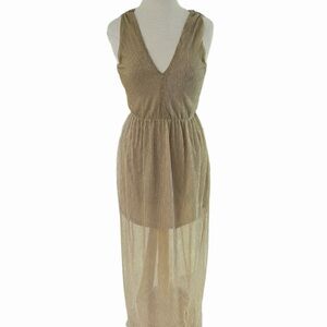 Francesca’s Metallic Gold Silver Size Small  Maxi Dress w/ Ruffled Hem EUC